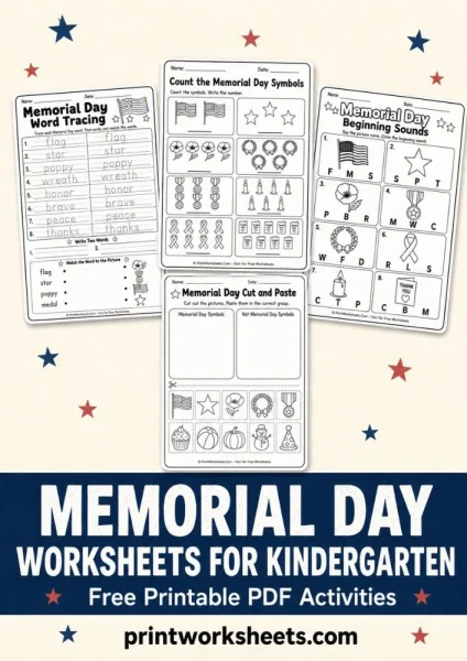 Memorial Day Worksheets for Kindergarten – Free Printable PDF