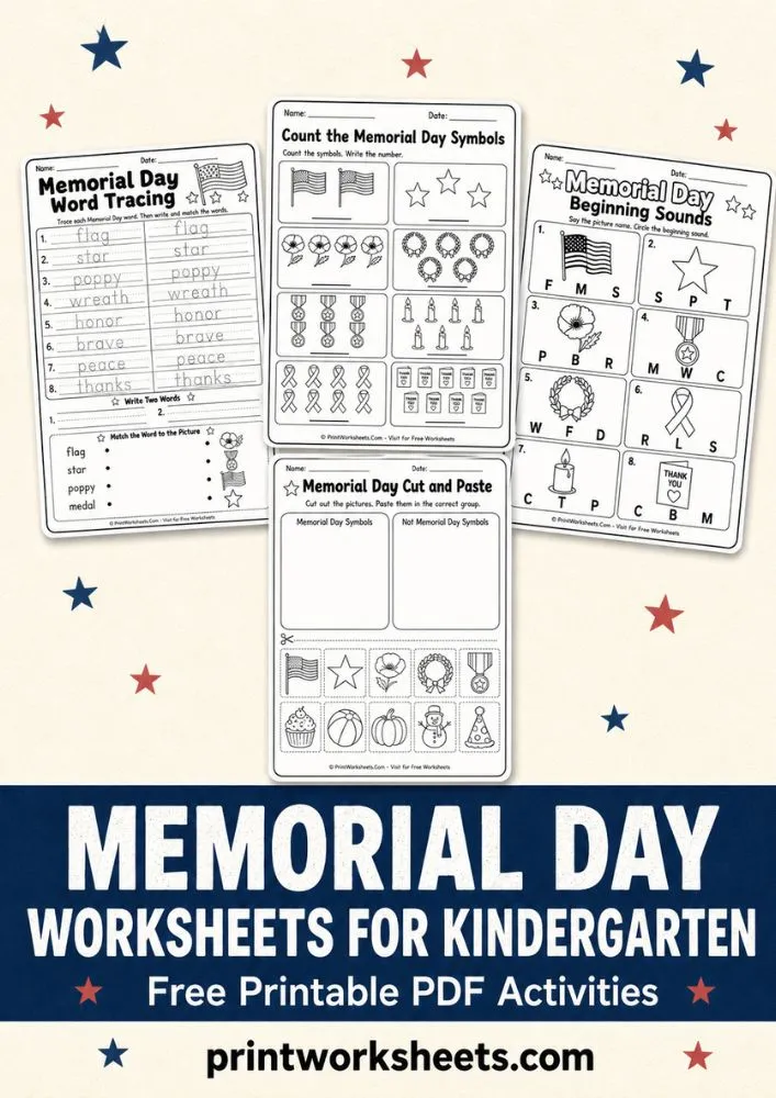 Holiday Worksheets Worksheet - Memorial Day Worksheets for Kindergarten – Free Printable PDF | Free Printable
