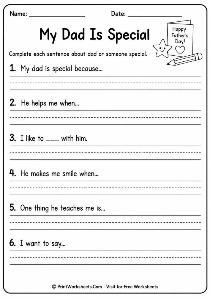 Father's day sentence writing worksheet about why dad is special