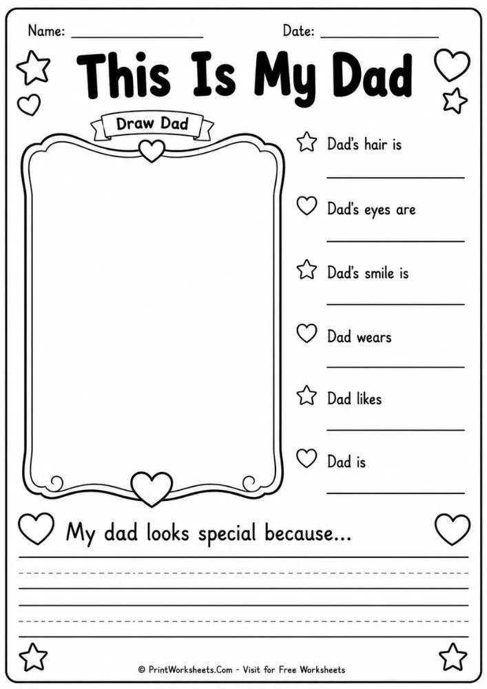 My dad portrait drawing Father’s Day printable worksheet