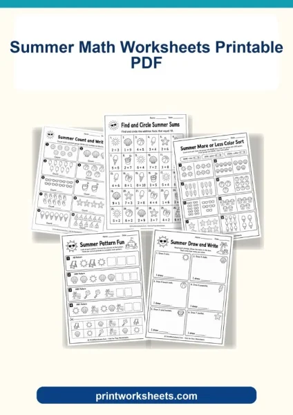 Summer Math Worksheets Printable PDF – Free Printable PDF Activities