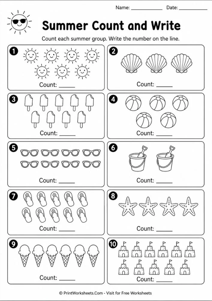 Summer Math Worksheets Printable PDF – Free Printable PDF Activities - Worksheet Image