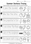 Summer reading sentence tracing worksheet for 1st grade students