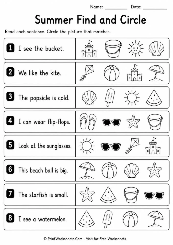 summer-reading-worksheets-for-1st-grade-page-3 Summer reading find and circle sentence comprehension activity page
