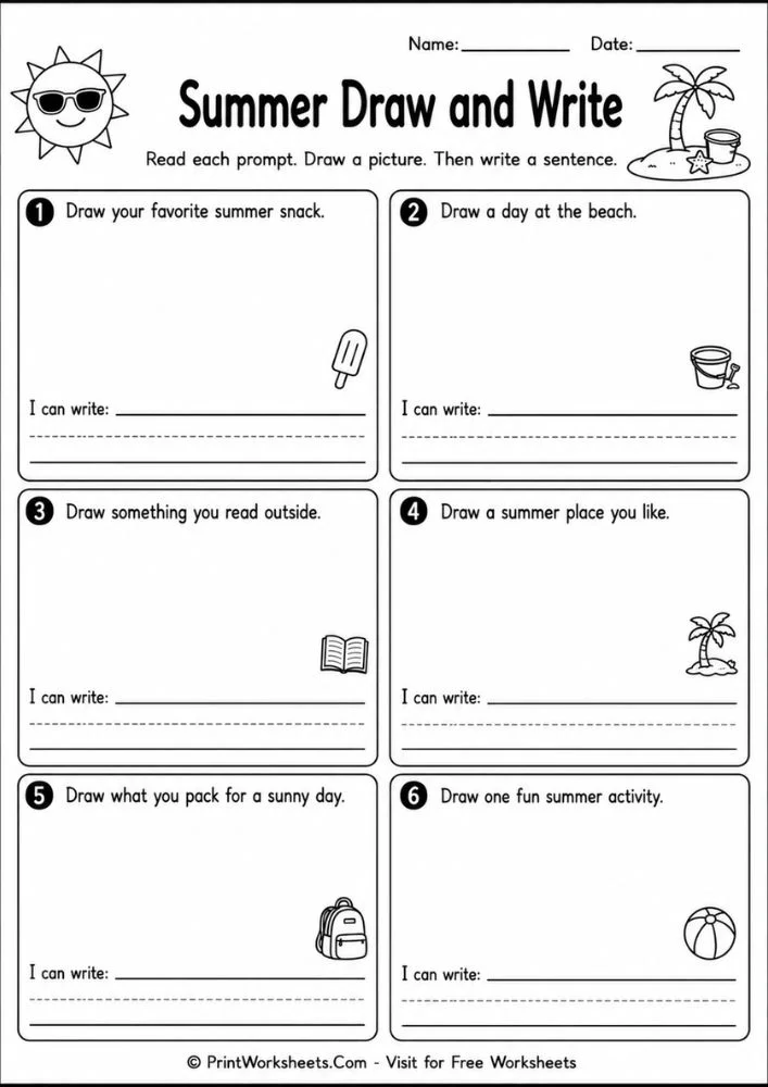 summer-reading-worksheets-for-1st-grade-page-4 Summer reading draw and write response worksheet for early learners
