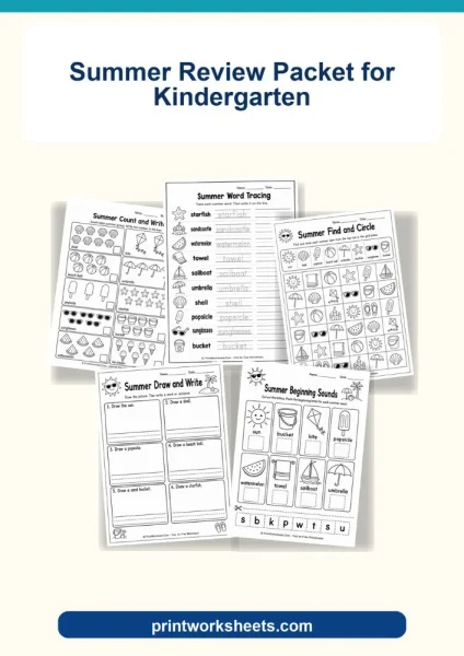 Free Summer Review Packet for Kindergarten (Printable PDF)
