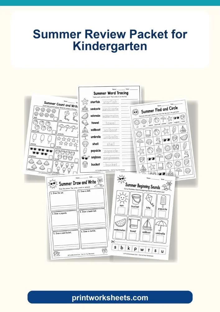 Summer Worksheets Worksheet - Free Summer Review Packet for Kindergarten (Printable PDF) | Free Printable