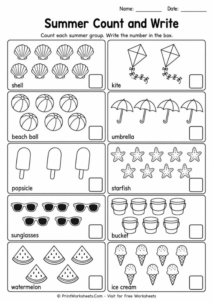 summer-review-packet-for-kindergarten-page-1 Summer review packet count and write worksheet for kindergarten math skills