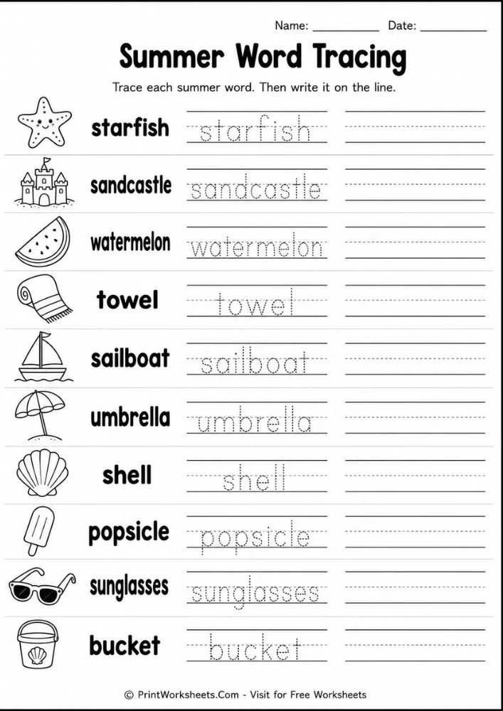summer-review-packet-for-kindergarten-page-2 Summer review packet word tracing and handwriting practice sheet for kindergarten