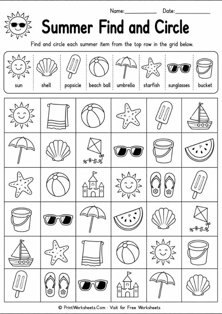summer-review-packet-for-kindergarten-page-3 Summer review packet find and circle visual discrimination worksheet for kids