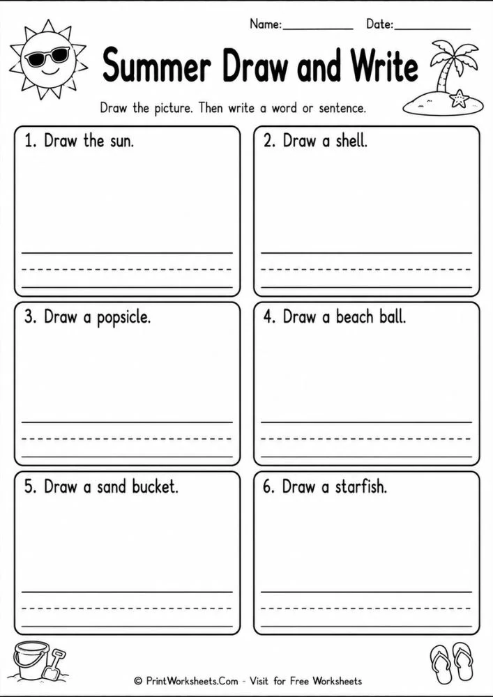 summer-review-packet-for-kindergarten-page-4 Summer review packet draw and write vocabulary development page for kindergarten
