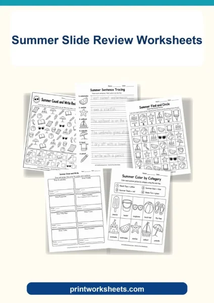 Free Summer Slide Review Worksheets (Printable PDF Bundle)