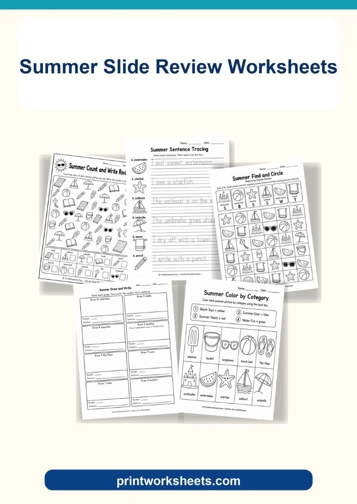 Summer Worksheets Worksheet - Free Summer Slide Review Worksheets (Printable PDF Bundle) | Free Printable