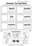 Kindergarten summer cut and paste worksheet for hands-on practice