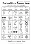 Find and circle summer worksheet for preschool visual discrimination