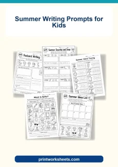 Summer Worksheets Worksheet - Free Summer Writing Prompts for Kids (Printable PDF) | Free Printable