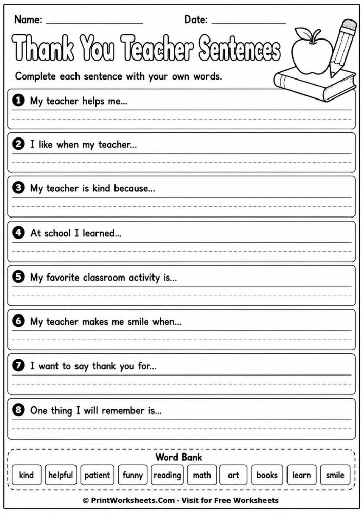teacher-appreciation-week-1st-grade-complete-sentences Teacher Appreciation Week 1st grade sentence writing worksheet