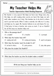 Teacher Appreciation reading response worksheet for 1st grade