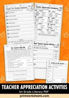 Teacher Appreciation Worksheet - Teacher Appreciation Week Worksheets for 1st Grade – Free Printable Literacy PDF | Free Printable