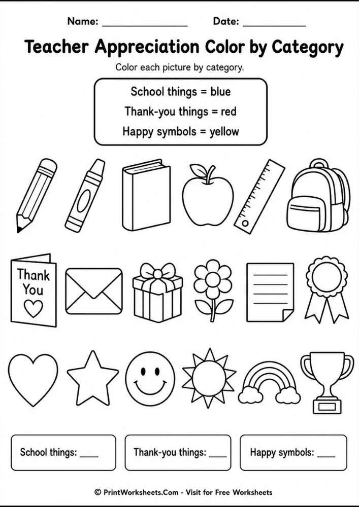 teacher appreciation week color by category