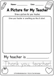 Teacher Appreciation draw and write worksheet for preschool