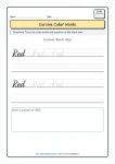Blue cursive color word tracing worksheet for Grade 2 students