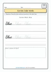 Blue Cursive Color Words Worksheet for Grade 2