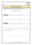 Yellow cursive color word tracing worksheet for Grade 2 students