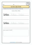 Pink cursive color word tracing worksheet for Grade 2 students