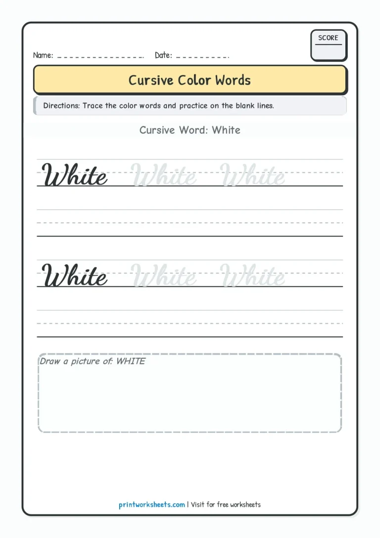 Pink cursive color word tracing worksheet for Grade 2 students