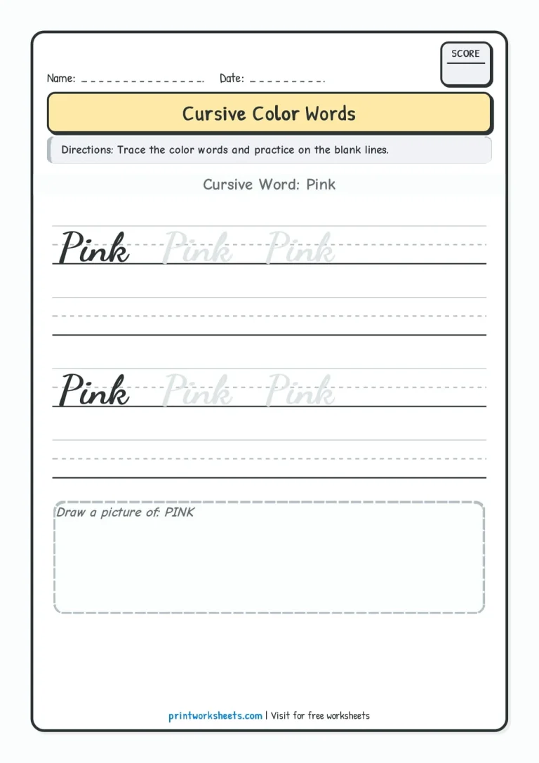 Brown cursive color word tracing worksheet for Grade 2 students