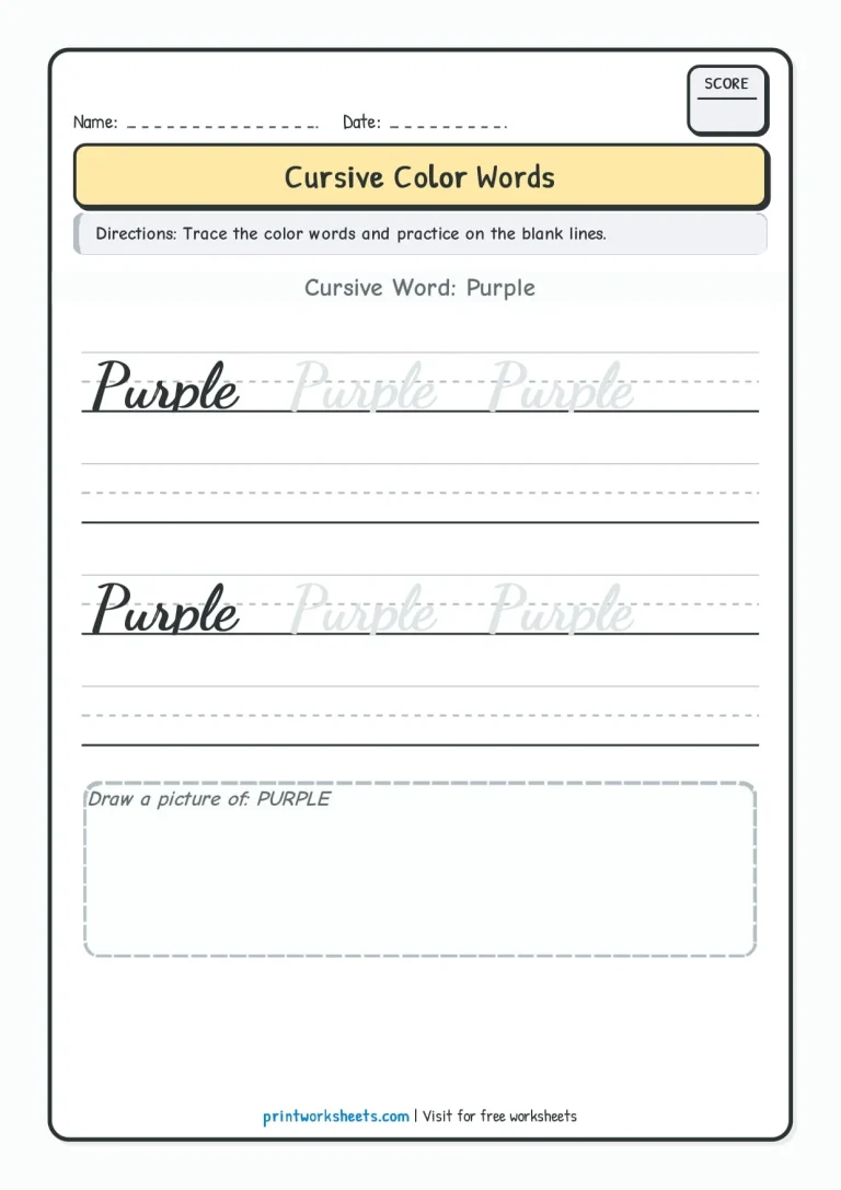 Orange cursive color word tracing worksheet for Grade 2 students