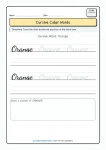 Green cursive color word tracing worksheet for Grade 2 students