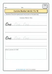 Cursive writing numbers in words worksheet for number One