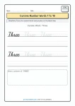 Cursive writing numbers in words worksheet for number Three
