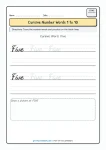 Cursive writing numbers in words worksheet for number Five