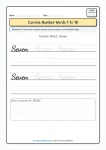 Cursive writing numbers in words worksheet for number Seven