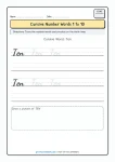 Cursive writing numbers in words worksheet for number Ten