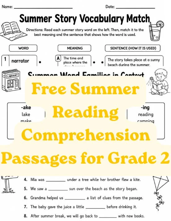 Summer Worksheets Worksheet - Free Summer Reading Comprehension Passages for Grade 2 | Free Printable