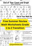 Free Summer Review Math Worksheets Grade 1 to 2 Transition