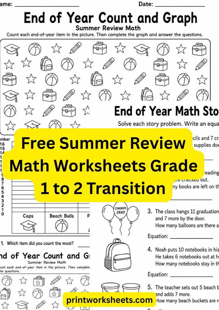 Summer Worksheets Worksheet - Free Summer Review Math Worksheets Grade 1 to 2 Transition | Free Printable