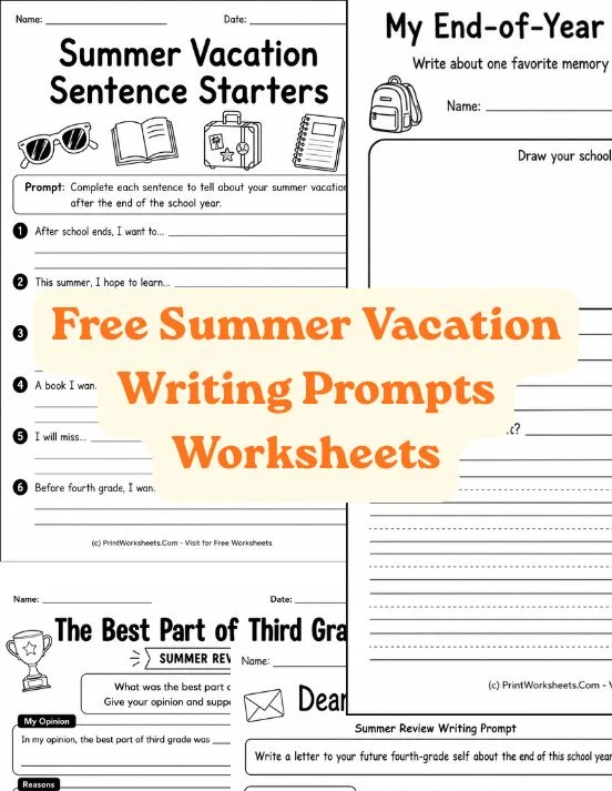 Writing Worksheets Worksheet - Free Summer Vacation Writing Prompts Worksheets for Grade 3 | Free Printable