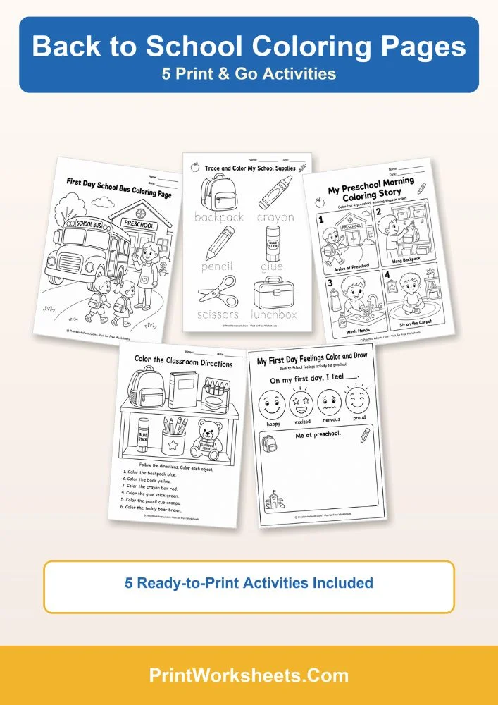 Back to School Worksheets Worksheet - Free Back to School Coloring Pages Pack (Printable PDF) | Free Printable