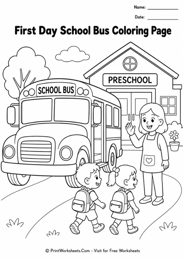 Preschool school bus coloring page