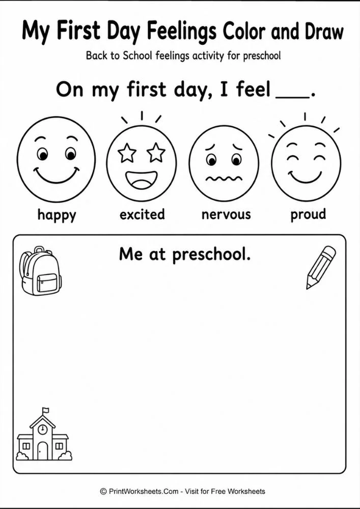 First day preschool feelings tracker
