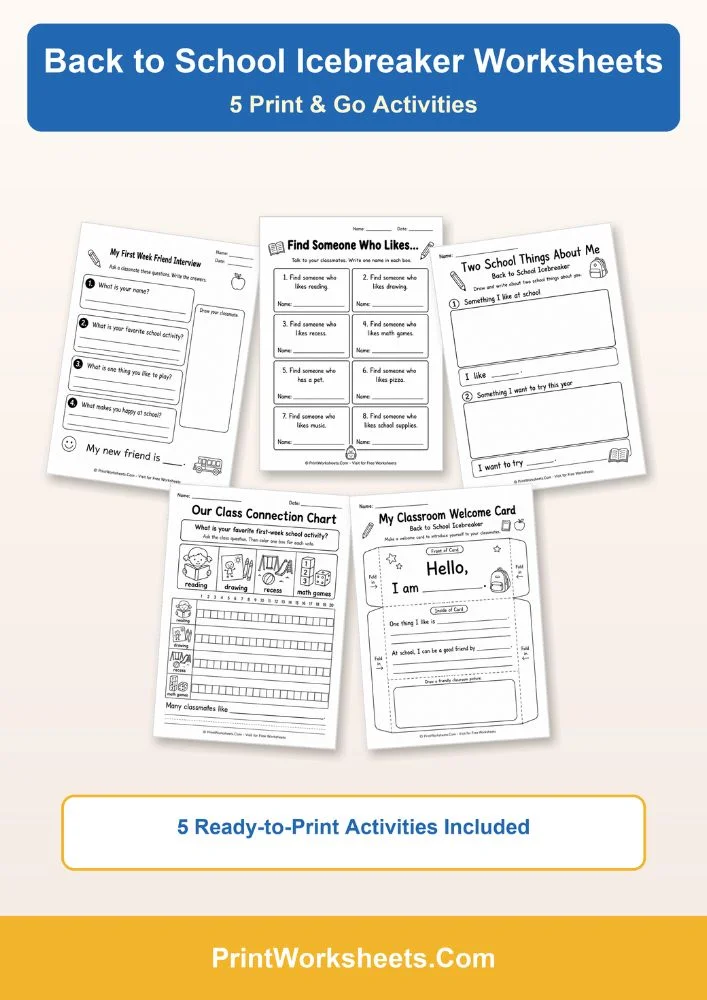 Back to School Worksheets Worksheet - Back to School Icebreaker Worksheets: 5 Free Printables | Free Printable
