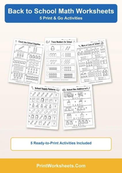 Free Printable Back to School Math Worksheets (PDF)