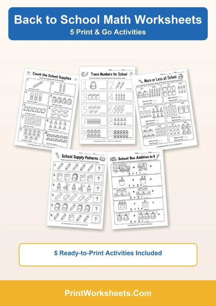 Back to School Worksheets Worksheet - Free Printable Back to School Math Worksheets (PDF) | Free Printable