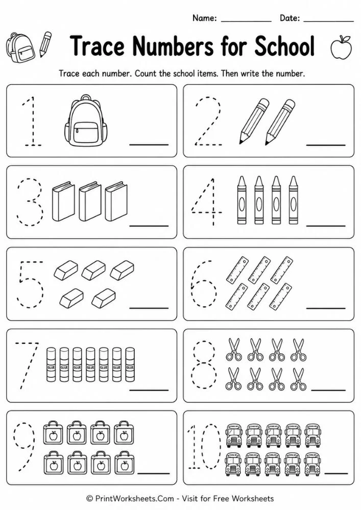 Trace school numbers printable