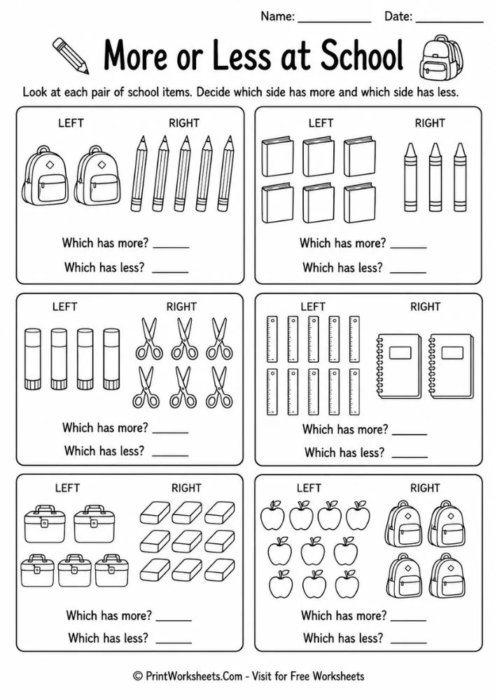 More or less worksheet